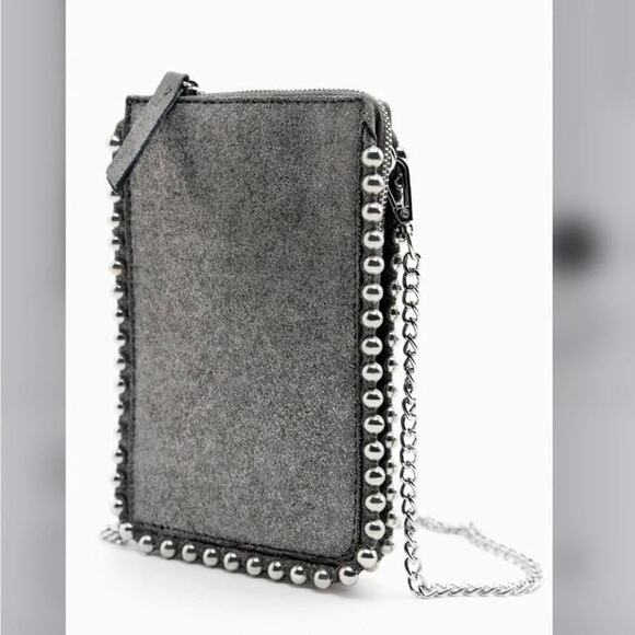 Zara GRAY STUDDED CELL PHONE BAG - Picture 3 of 10